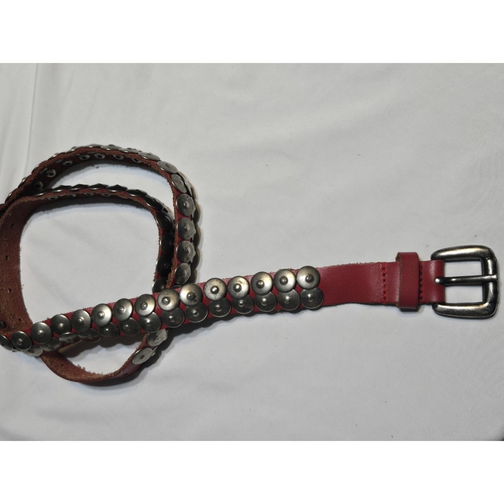 Vtg Free People Red Soft Gen Leather Metal Stud Belt Fits 28-35" Boho Grunge